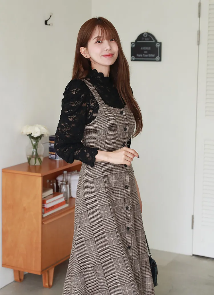 ウール混リボンチェックビスチェワンピース | DHOLIC | 詳細画像1