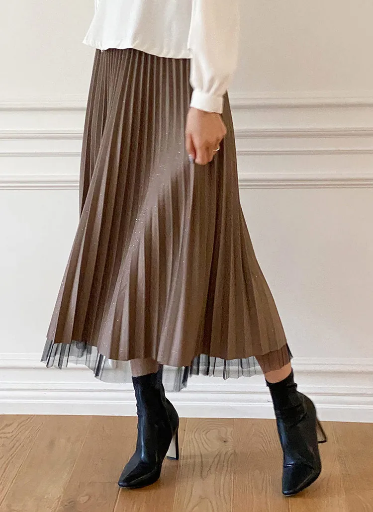 リバーシブルグリッターチュールプリーツスカート | DHOLIC | 詳細画像1