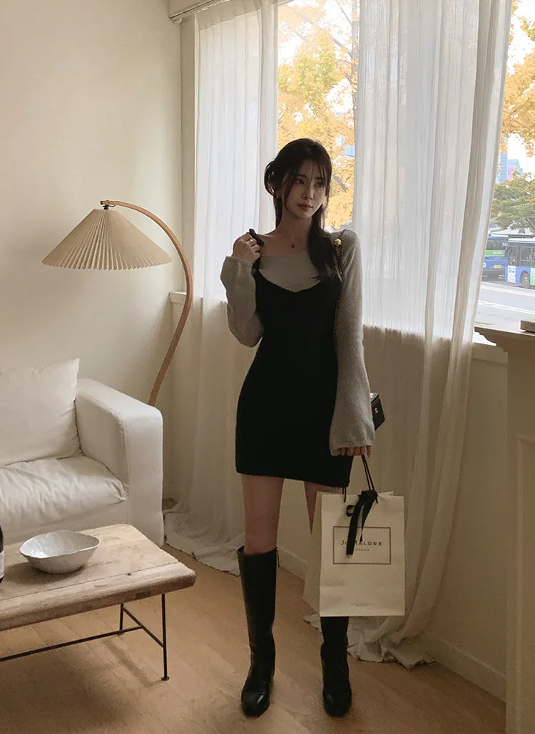 レイヤード風ワンショルニットミニワンピース | lovesomeone | 詳細画像3