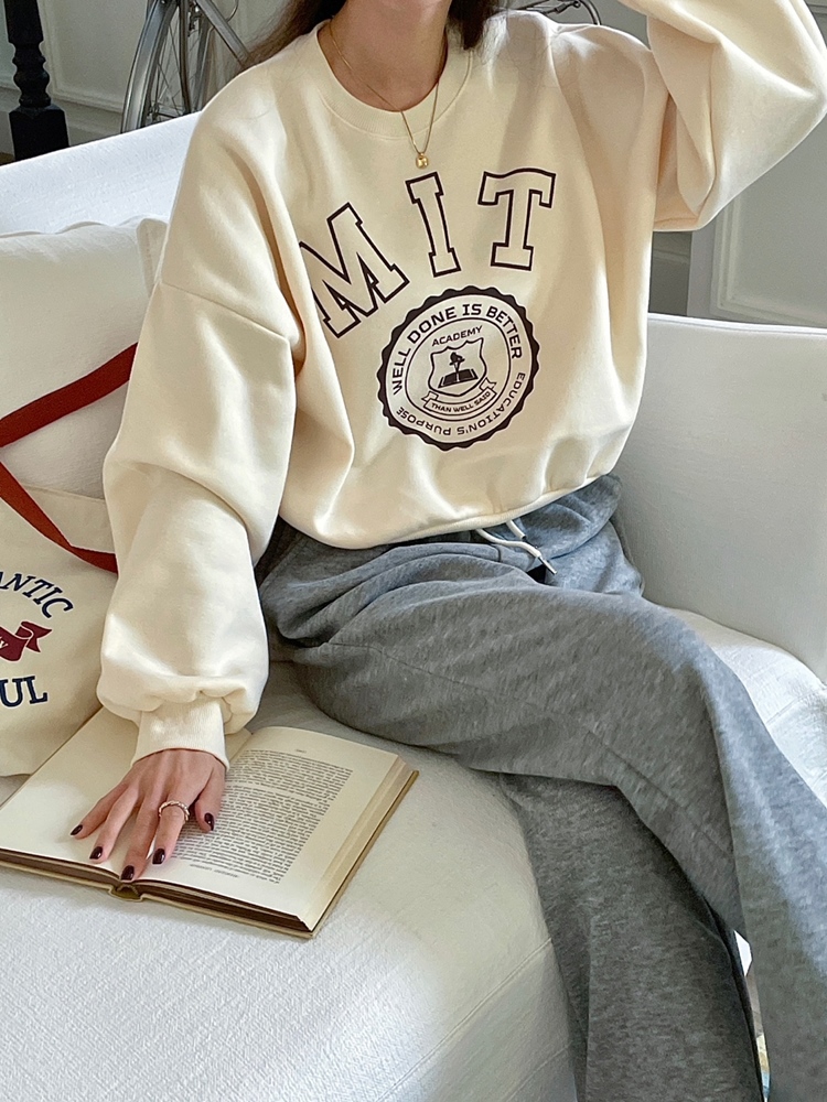 美品 ドゥロワー FALL1 コットン裏毛ロングスリーブ スウェット 近年 裏起毛MITプリントクロップドスウェット | レディースファッション通販