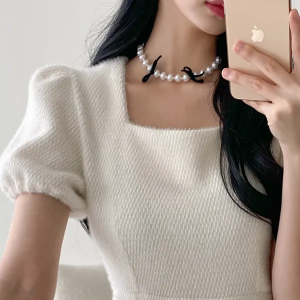 スクエアネックパフ半袖ミニワンピース | dangosister | 詳細画像4