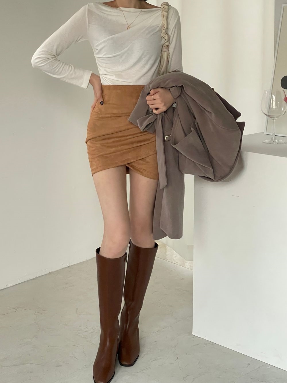 d.i.a☆スエード調ミニスカート　スカパン あざとい千鳥ハイウエストティアードスカパン – レディース