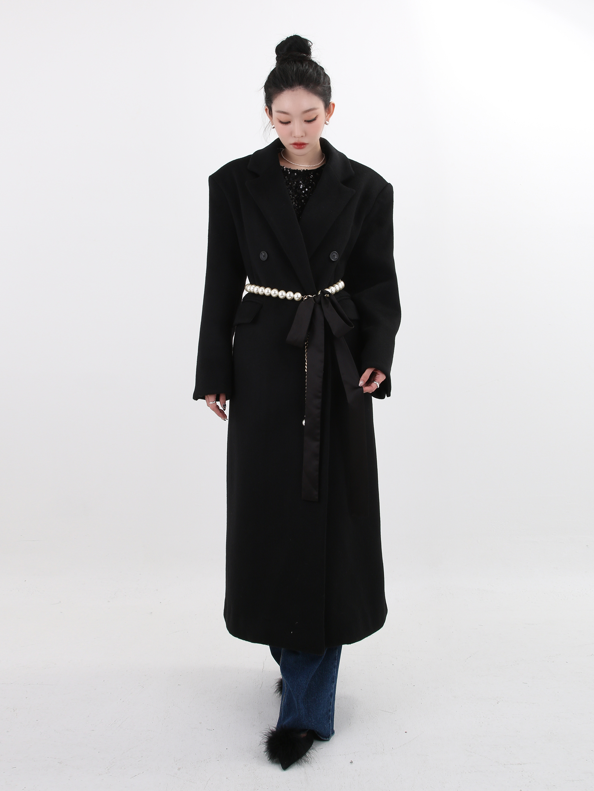 【極美品】OHOTORO Dublin Coat ベルト付き ウールコート 黒 dublin coat | OHOTORO
