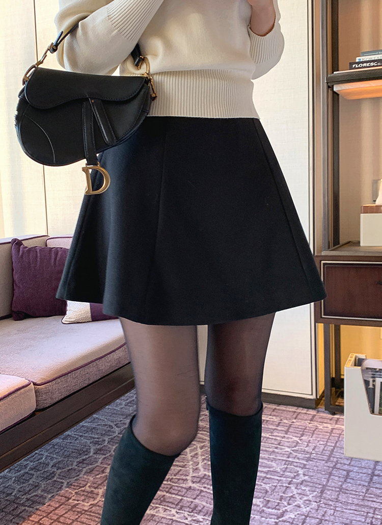 D&G ミニスカート フレア 黒 メルトン 【国内発送】 セール】【インパン付】フレア レースティアードフリルミニ