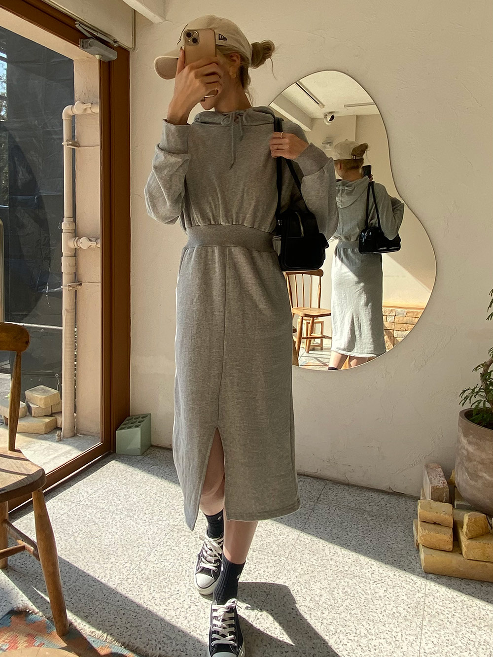 フロントスリットロングパーカーワンピース | レディースファッション