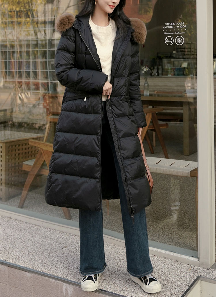 フォックスファーベルト付ロングダウンジャンパー | レディース