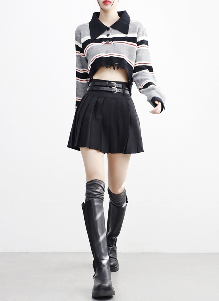 ダブルベルトプリーツミニスカート | レディースファッション通販 - DHOLIC