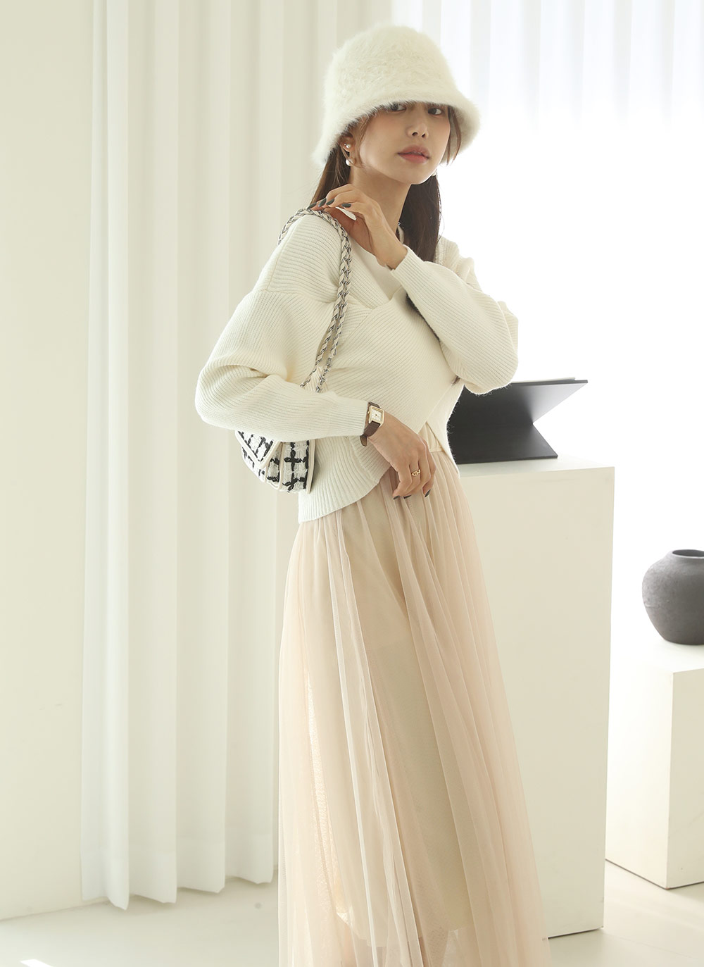 カシュクールニット&シフォンワンピースSET | DHOLIC | 詳細画像4
