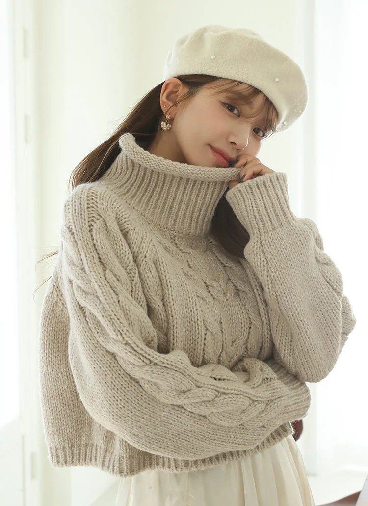 ロールハイネックケーブルニット | DHOLIC | 詳細画像1