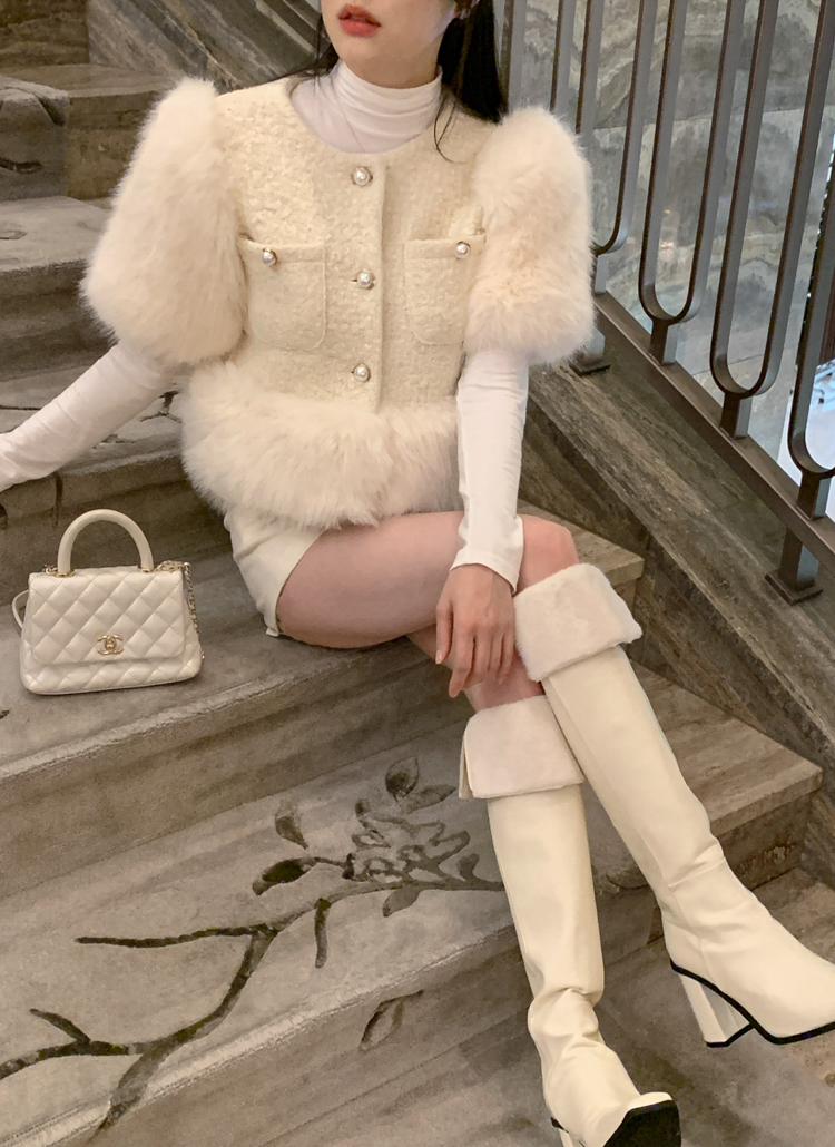 未使用美品タグ付き　DHOLIC エコファーツイードジャケット エコファーツイードジャケット&スカートSET | レディースファッション