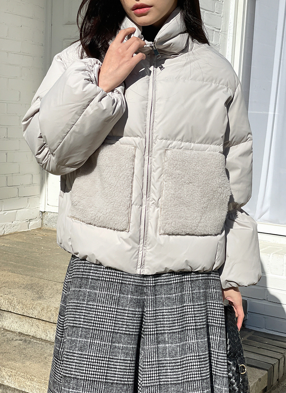 ダブルジップ 2way ダウン ジャケット グレー レオパード サイズ1 ウール混2WAYボアポケットダウンジャンパー | レディースファッション