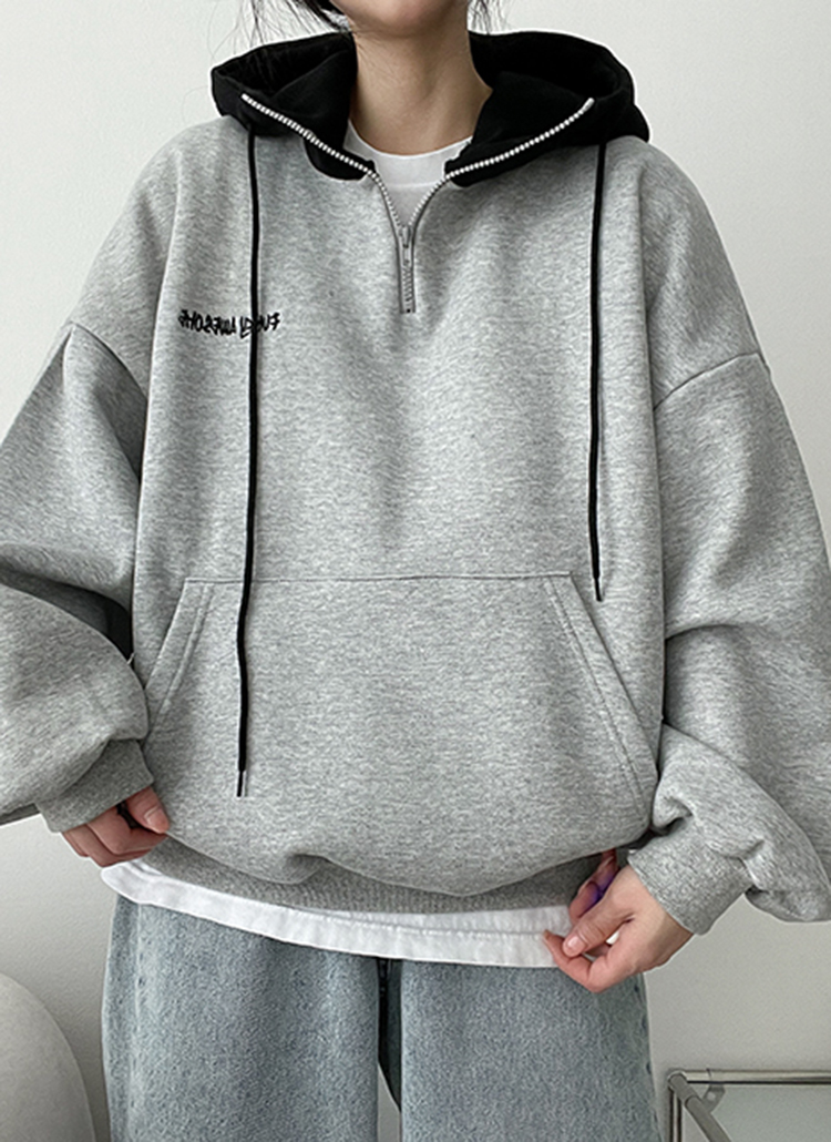 裏起毛フード配色ハーフジップパーカー | レディースファッション通販