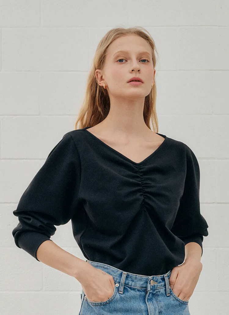 V SHIRRING長袖Tシャツ(BLACK) | 詳細画像1