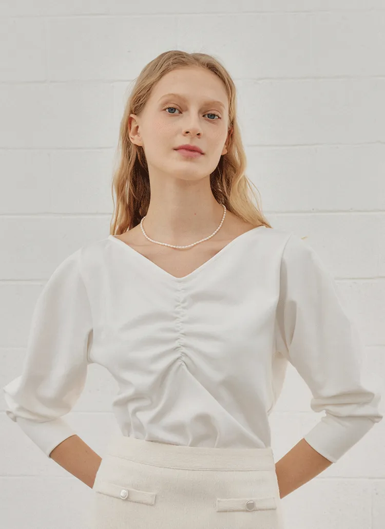 V SHIRRING長袖Tシャツ(WHITE) | 詳細画像1