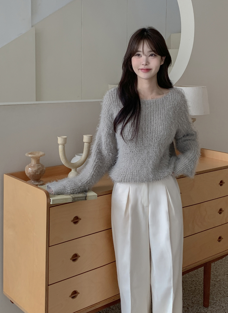 ボートネックファータッチクロップドニット | レディース