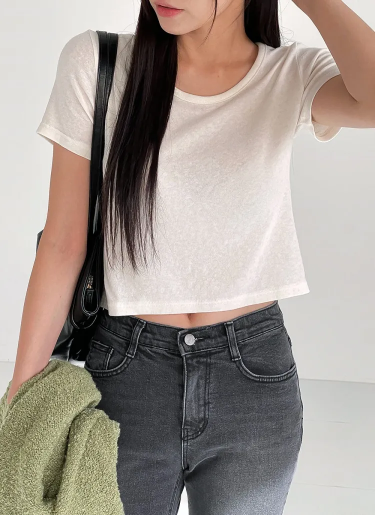 アンゴラ混両起毛クロップド半袖Tシャツ | DHOLIC | 詳細画像1