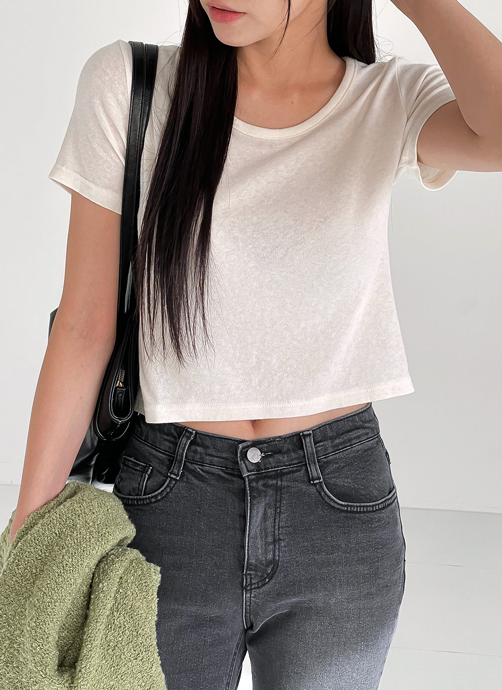 アンゴラ混両起毛クロップド半袖Tシャツ | DHOLIC | 詳細画像2
