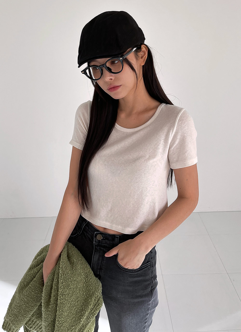 アンゴラ混両起毛クロップド半袖Tシャツ | DHOLIC | 詳細画像10