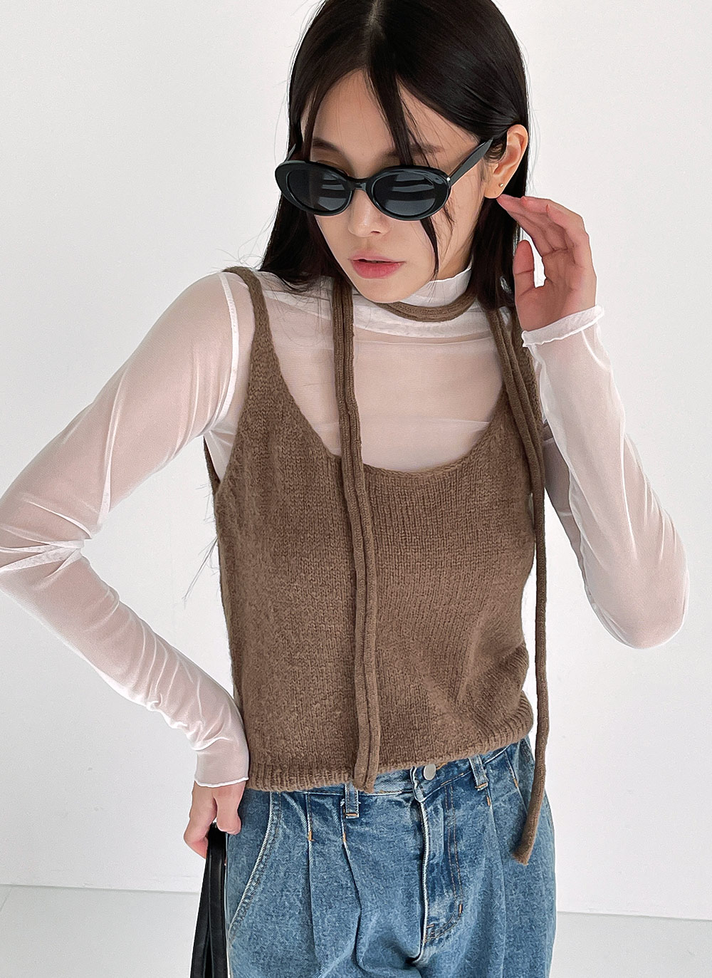 ストラップ付モヘア混ニットキャミソール | レディースファッション