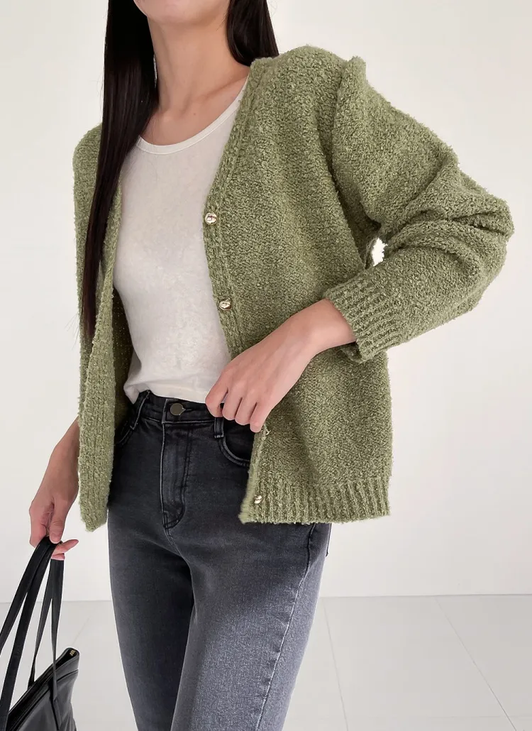 ゴールドボタンブークレカーディガン | DHOLIC | 詳細画像1