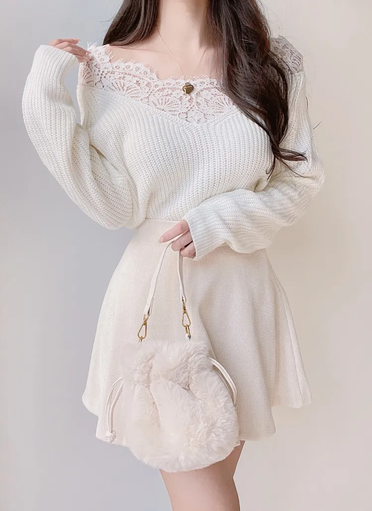たと2点値下げ新品★レースオフショルダーニットフレアイディー ホワイト レースオフショルニット | レディースファッション通販 - DHOLIC