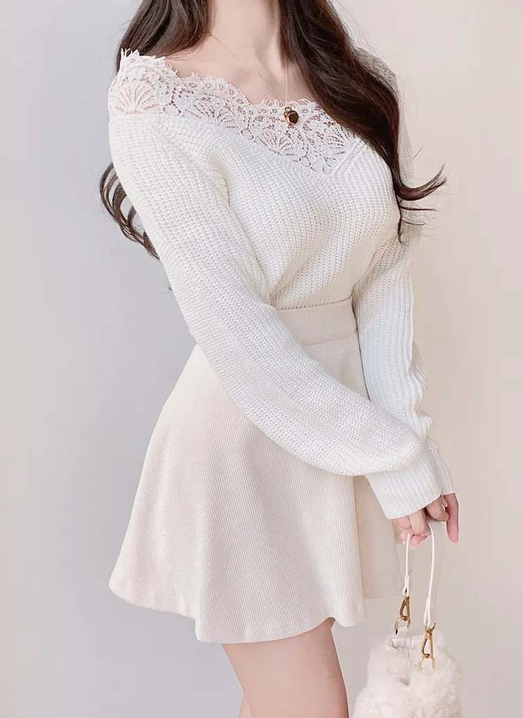 たと2点値下げ新品★レースオフショルダーニットフレアイディー ホワイト FRAY I.D（フレイアイディー）の「レースオフショルダーカッティング