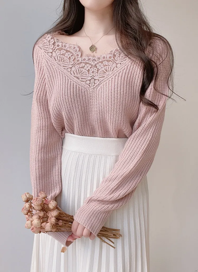 レースオフショルニット | レディースファッション通販 - DHOLIC