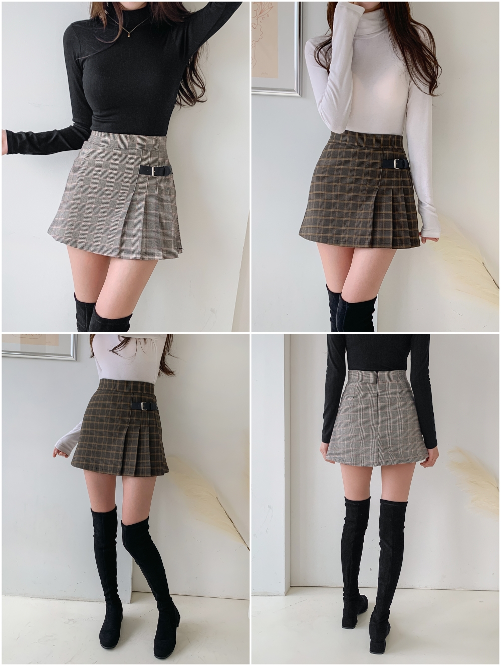 パンツ裏地ベルトチェックタックミニスカート | レディース