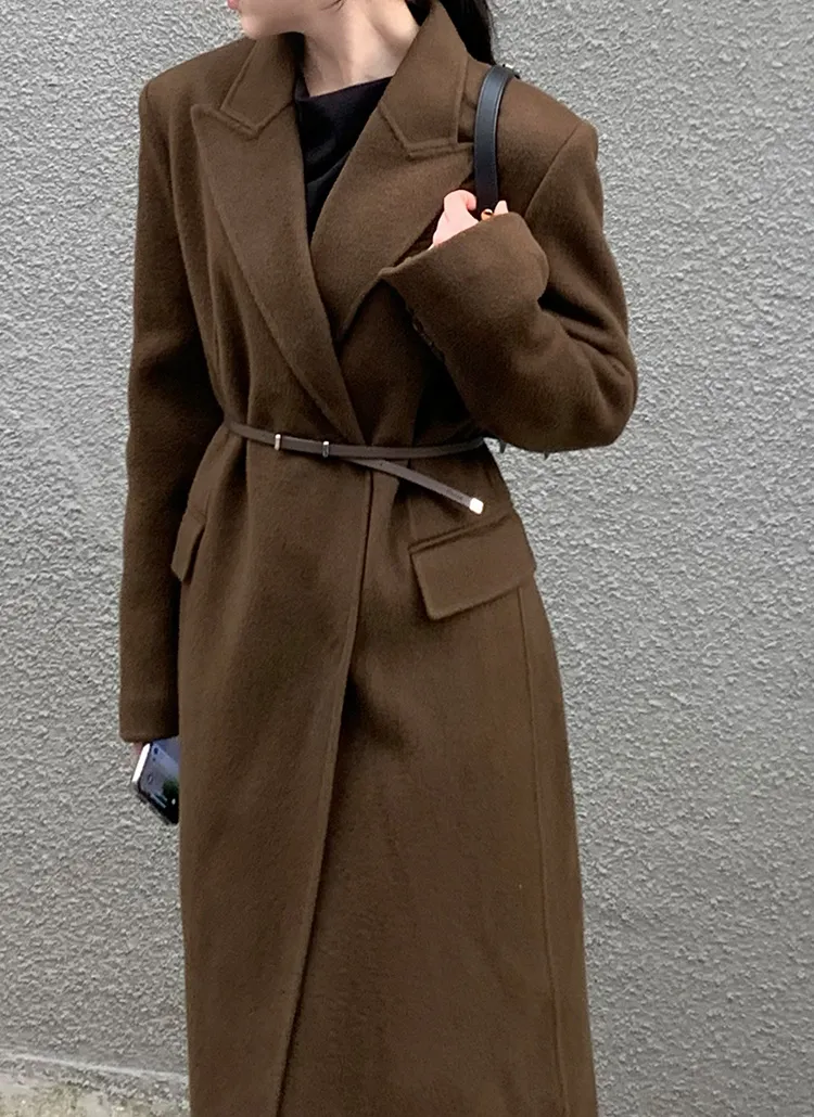 ウールブレンドロングコート(ブラウン) | レディースファッション通販  