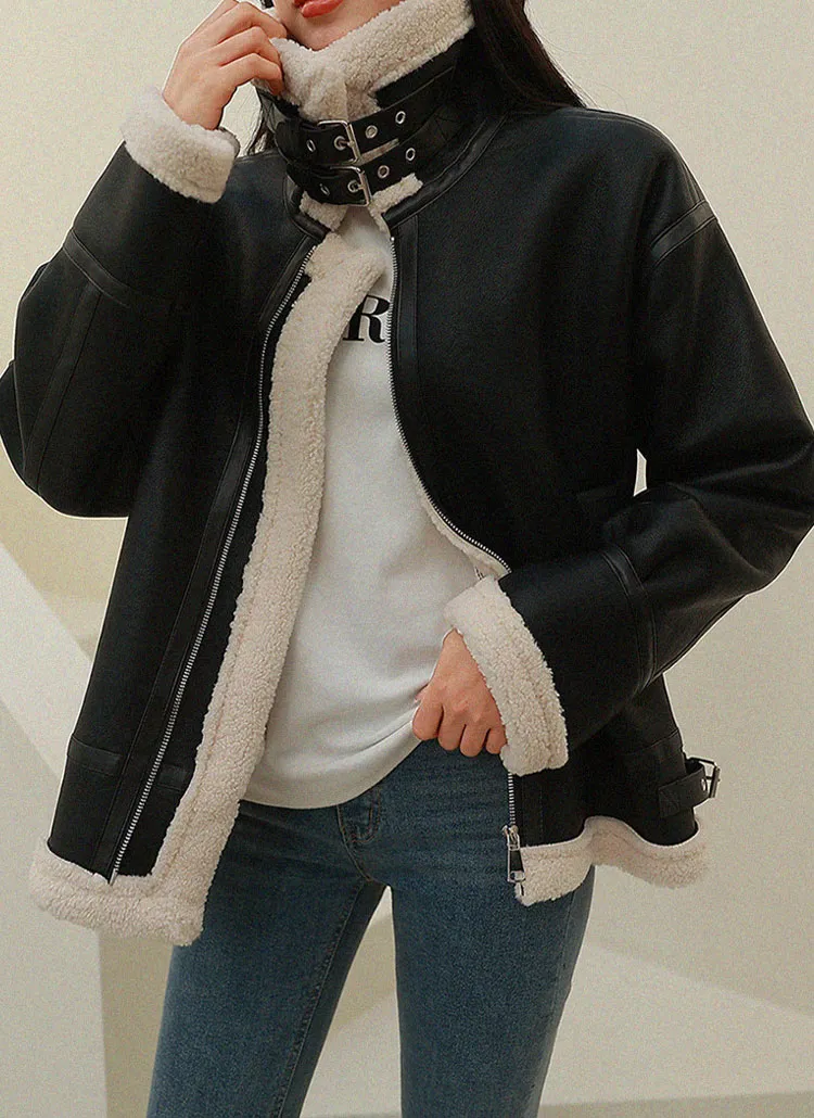 ハイネックベルトムートン風ジャケット | chicfox | 詳細画像1