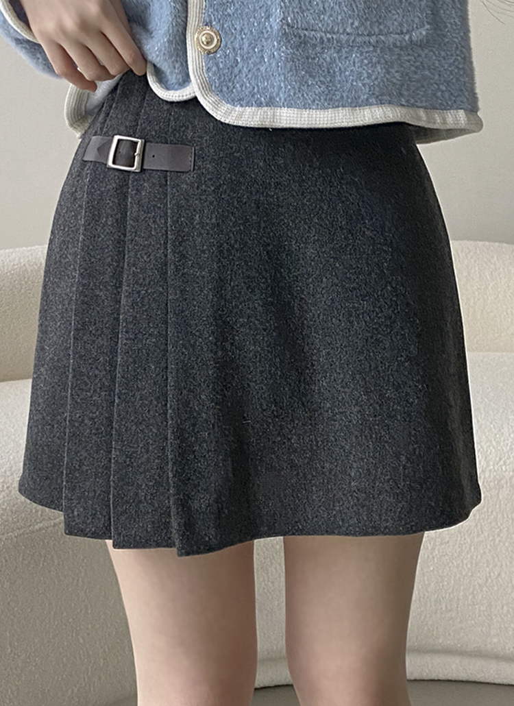 台湾発 【STUDIO DOE】ベルトループ付きスカート セール】ベルトループ付きサテンスカート／belt loop satin