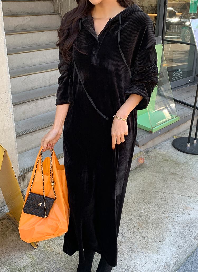 裏起毛ベロアボタンパーカーワンピース | レディースファッション通販