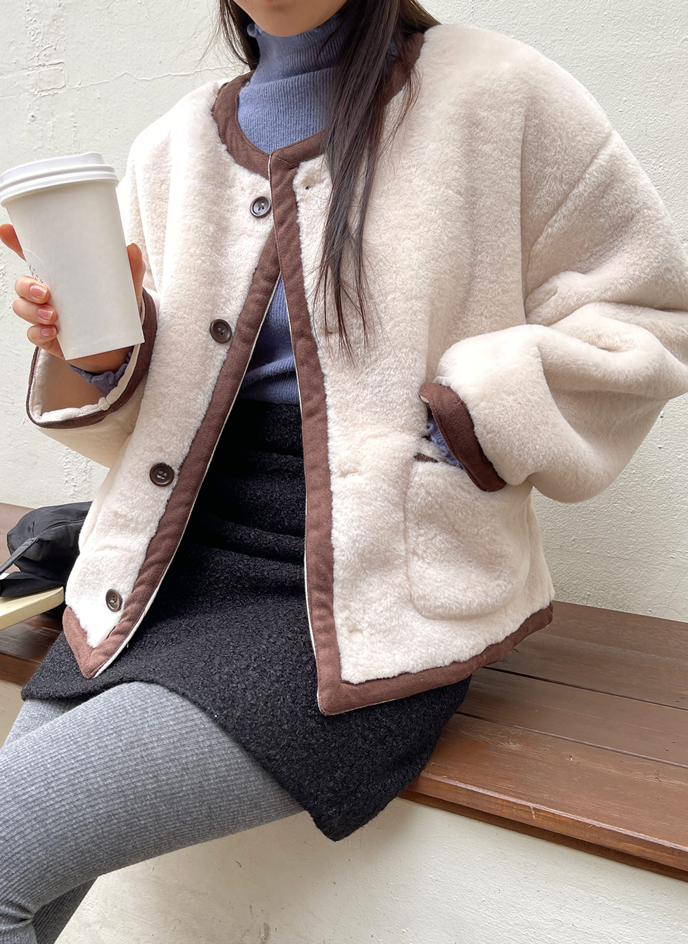 マフラー付配色エコファージャケット | DHOLIC | 詳細画像3