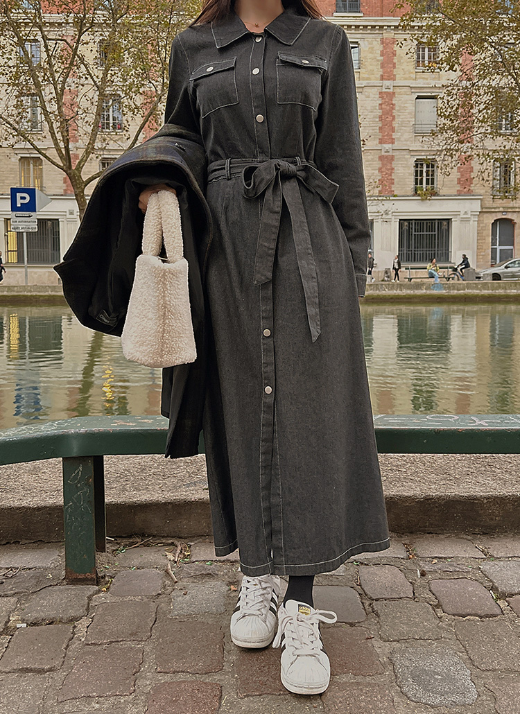 フーディー＆チェック／デニムシャツ リメイクワンピース◆ミケダ◆フリー ウール混 デニムシャツワンピース 通販 - ディノス