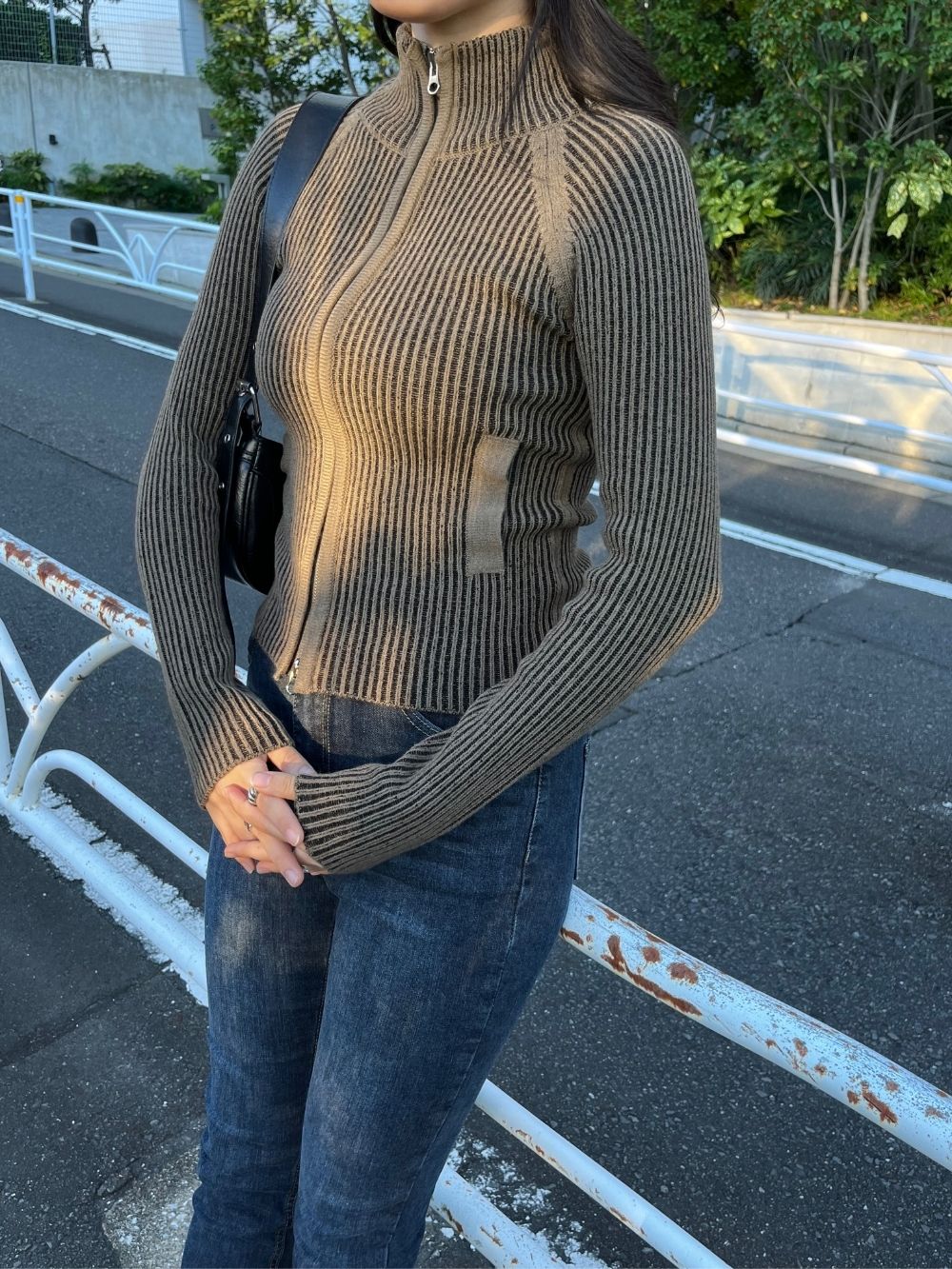 配色リブニットダブルジップカーディガン | 詳細画像8