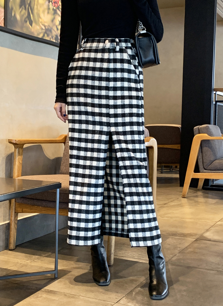 フロントスリットチェックロングスカート | レディースファッション
