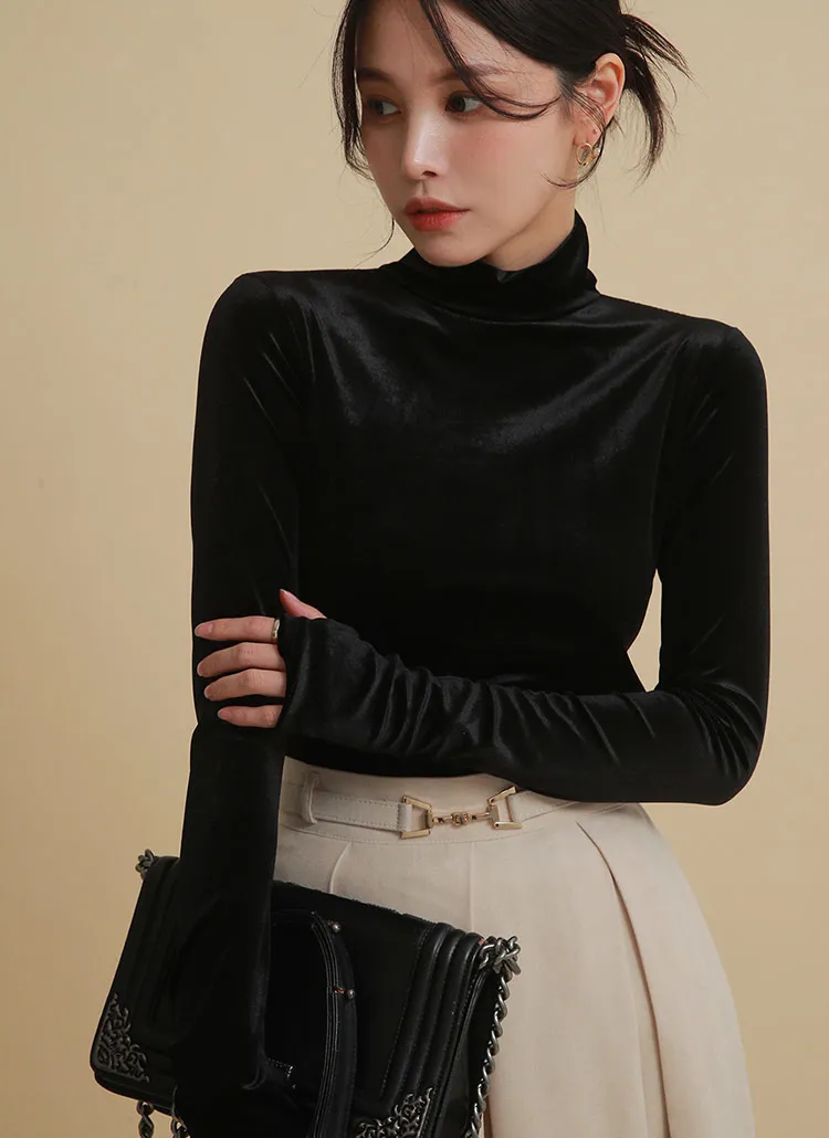 フィンガーホールベロアハイネックTシャツ | DHOLIC | 詳細画像1