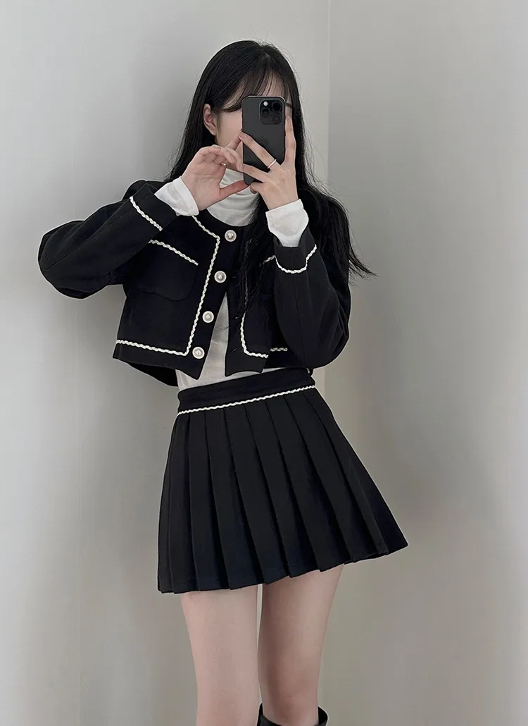 ラウンドクロップドジャケット&プリーツミニスカートSET | ddaygirl | 詳細画像1