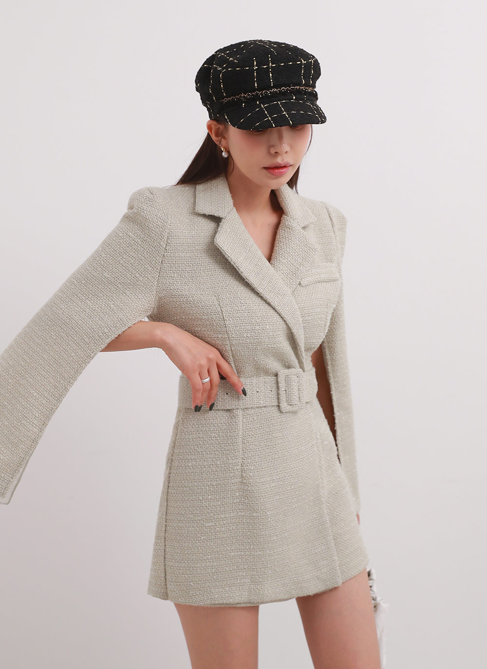 ベルト付ウール混ツイードラップオールインワン | DHOLIC | 詳細画像5