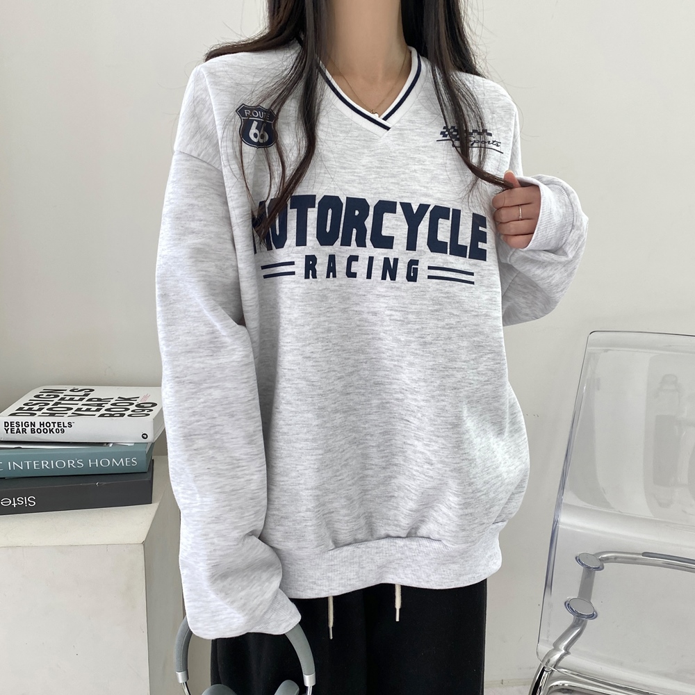 裏起毛Vネックレタリングスウェット | 詳細画像5