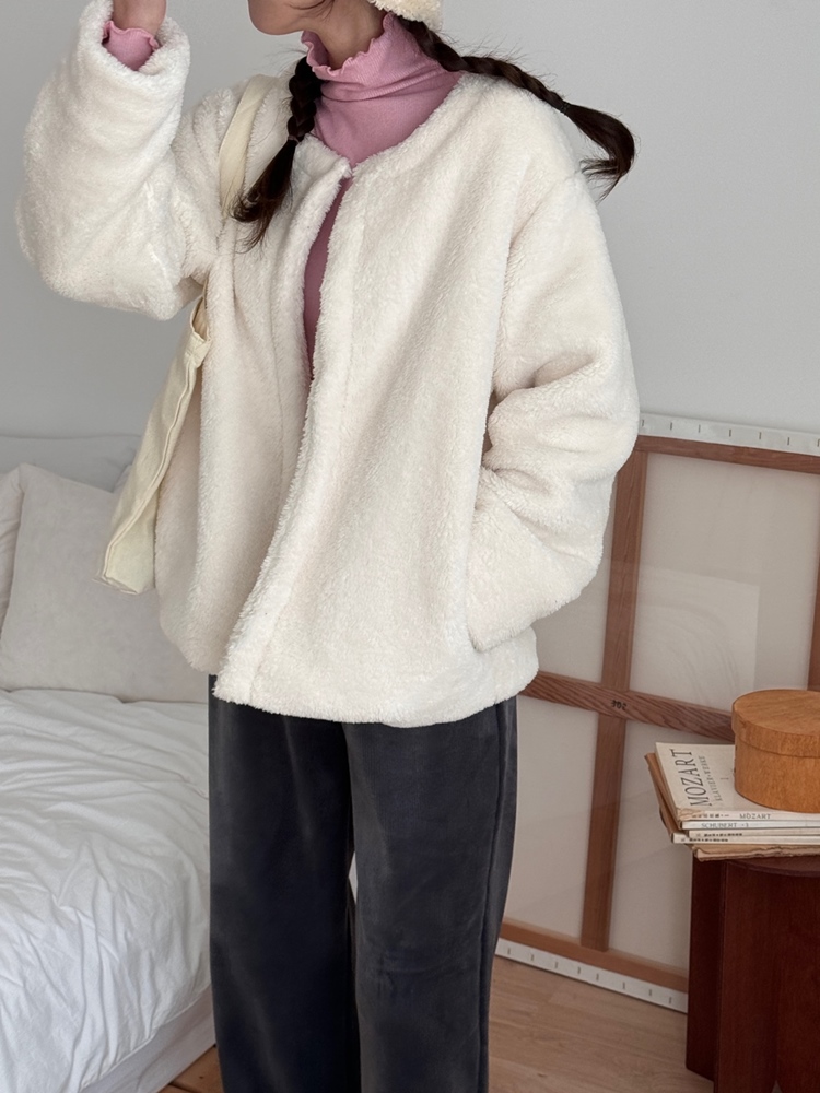 ノーカラーエコファーショートジャケット | レディース