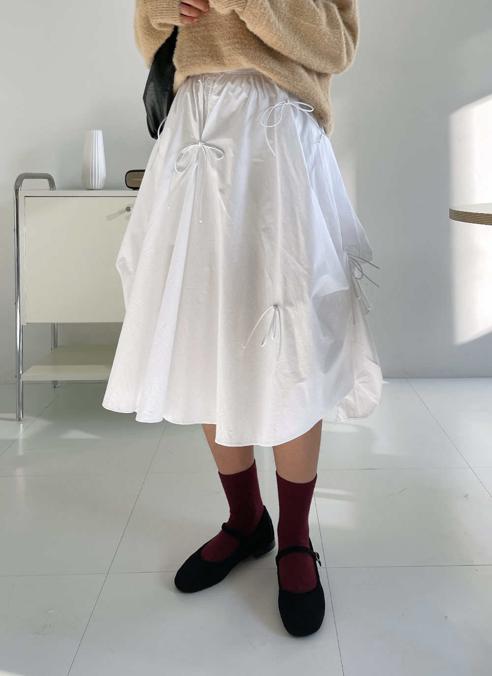 S*.様 ⑯ バックリボンプリーツスカート （サックス×オフ白） アンバランスタックリボンスカート | レディースファッション通販 - DHOLIC