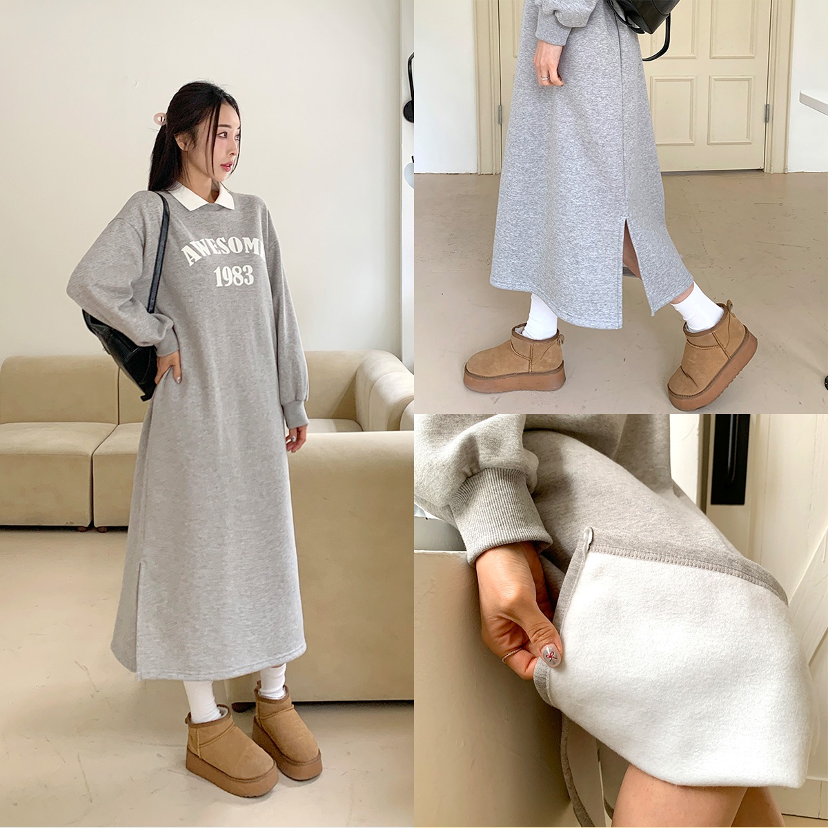 ★全3色★裏起毛 スウェット ワンピース フィッシュテール 裏起毛バイカラーフードスウェットワンピース | レディース