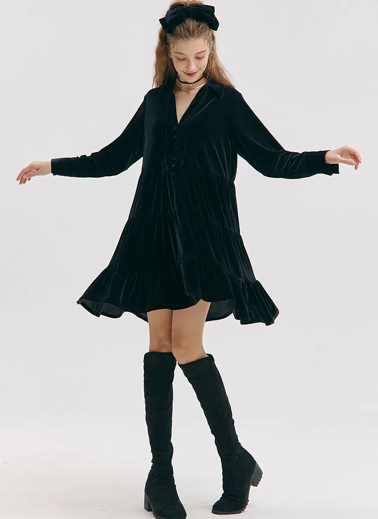 スキッパーベロアティアードワンピース(BLACK) |  | 詳細画像1