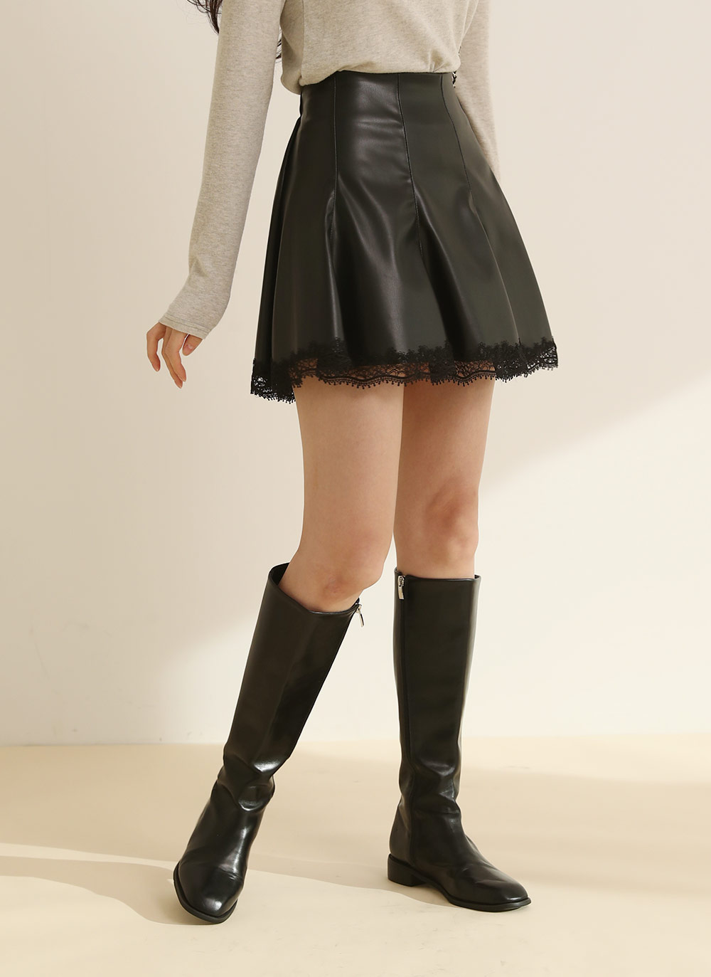 パンツ裏地レザー調レースミニスカート | DHOLIC | 詳細画像3