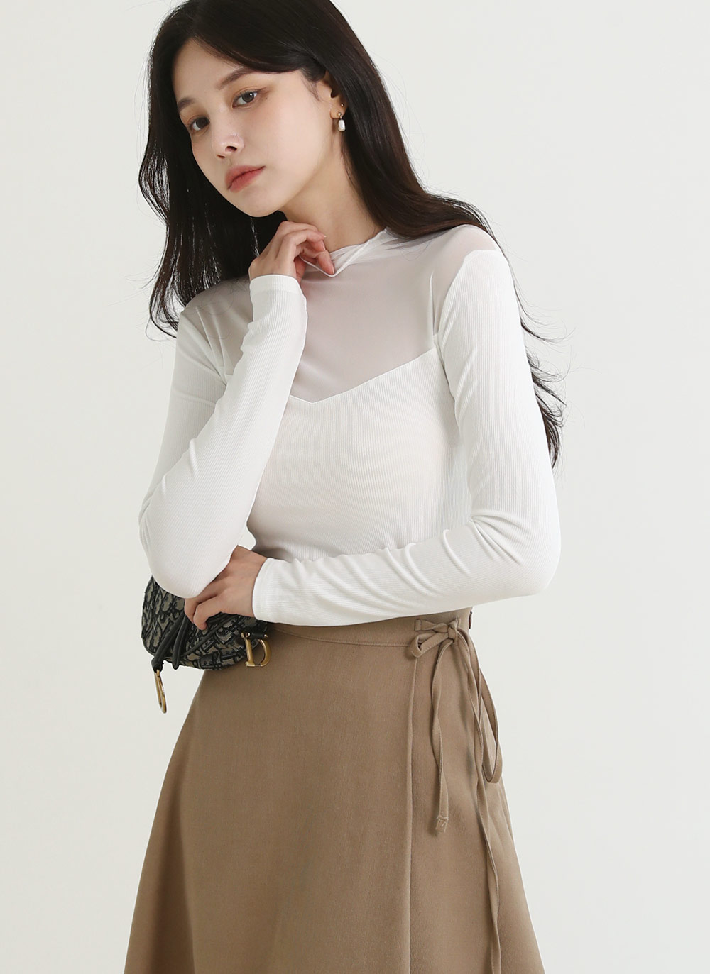 シースルーパネルハーフネックTシャツ | DHOLIC | 詳細画像4