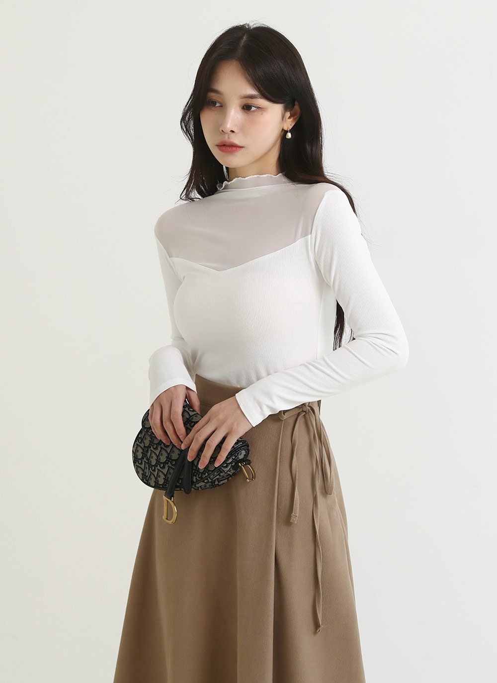 シースルーパネルハーフネックTシャツ | DHOLIC | 詳細画像6