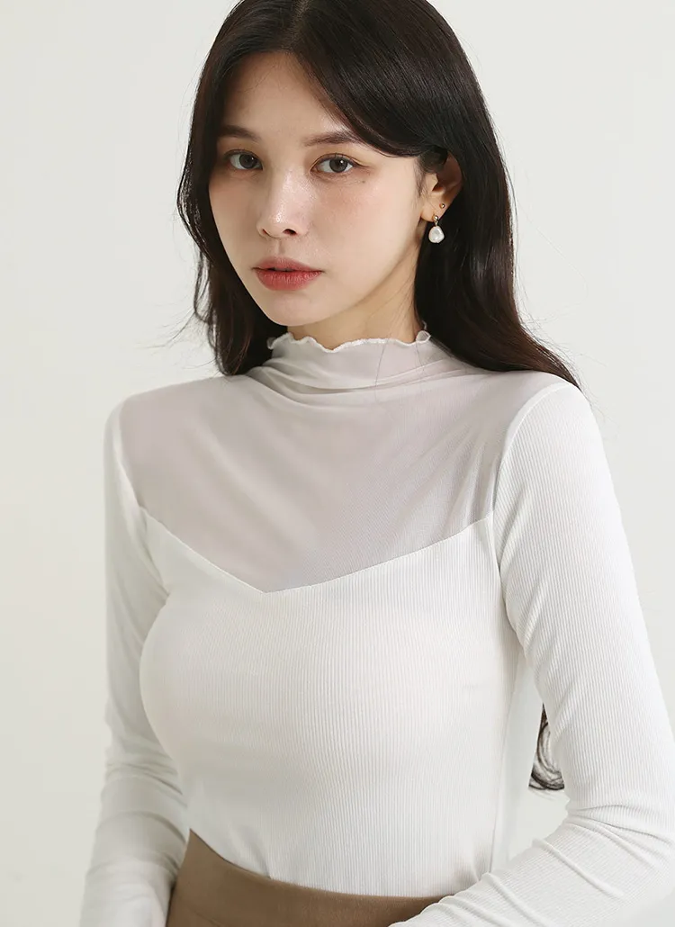 シースルーパネルハーフネックTシャツ | DHOLIC | 詳細画像1