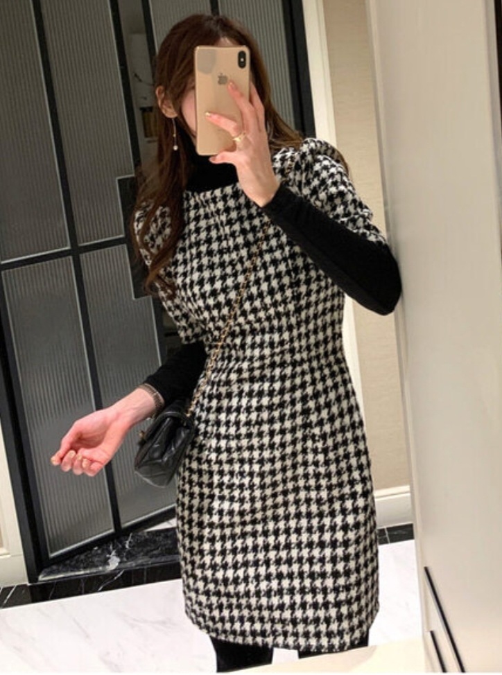 ウール混ハウンドトゥース半袖パフワンピース | 詳細画像11