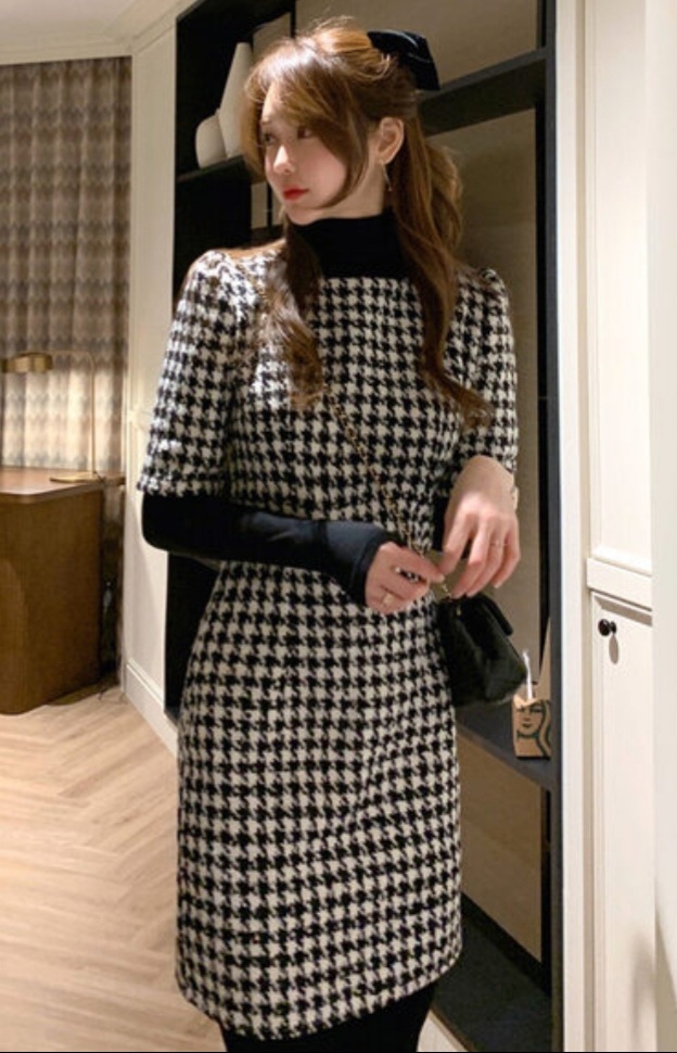 ウール混ハウンドトゥース半袖パフワンピース | 詳細画像12